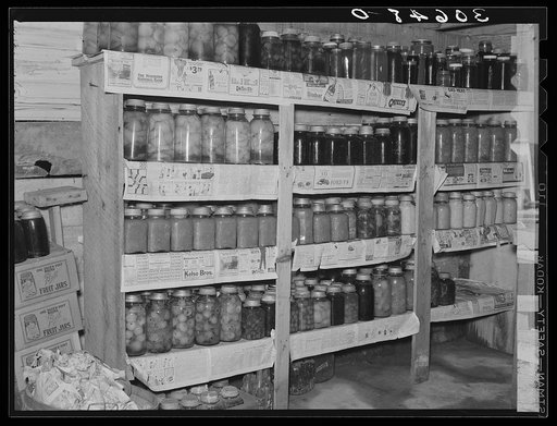 Canned fruits and vegetables in Edward Chapman's cellar. Northome, Minnesota