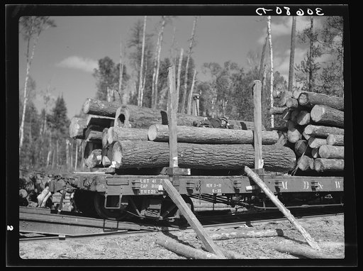 Partially-loaded car of lumber near Effie, Minnesota