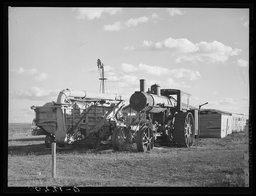 Old steam tractor and threshing machine, idle for nine years. Ellisville Township, Williams County, North Dakota