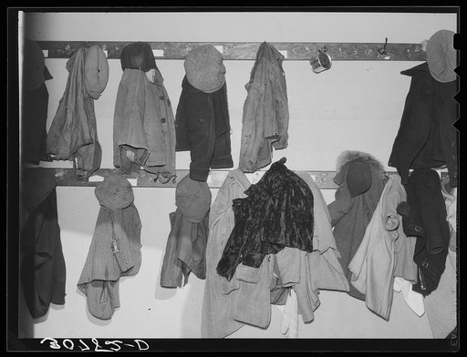 Cloakroom in rural school. Williams County, North Dakota