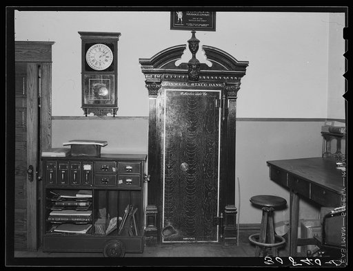 Interior of bank at Ray, North Dakota