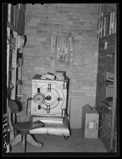 Interior of safe deposit vault in small bank. Ray, North Dakota