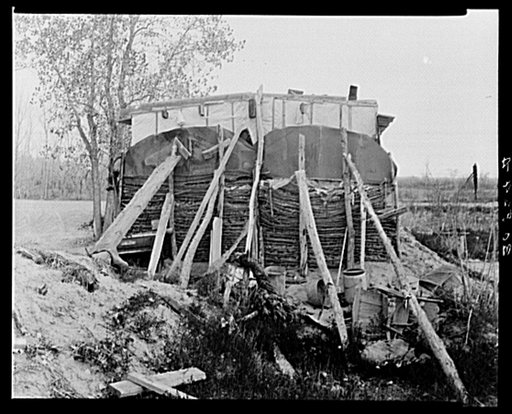 End of shack occupied by single man. McKenzie County, North Dakota, near the Missouri River