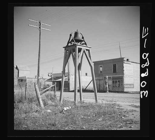 Bell tower. Des Lacs, North Dakota