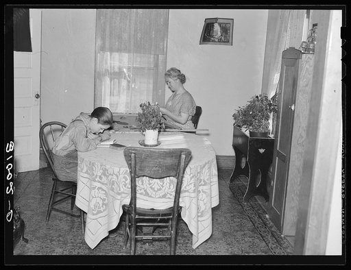 Dining room in the Jorgenson farm home. Divide County, North Dakota