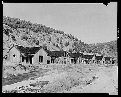 Row of cottages in old coal mining town of Cambria, Wyoming