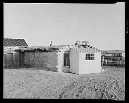 Sod post office. Grassy Butte, North Dakota