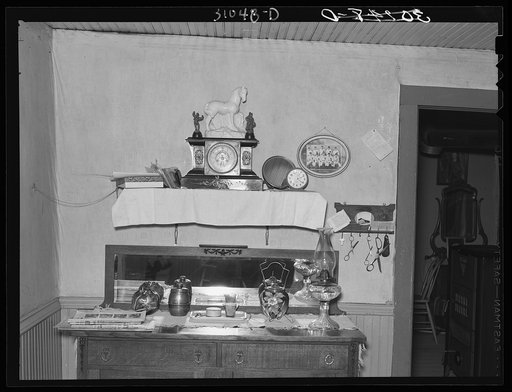Decorations in sod house. McKenzie County, North Dakota