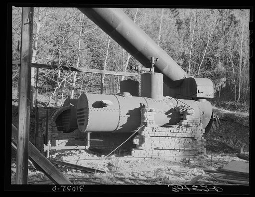 Old boiler at the Hardin mine near Two Bit Creek, near Deadwood, South Dakota