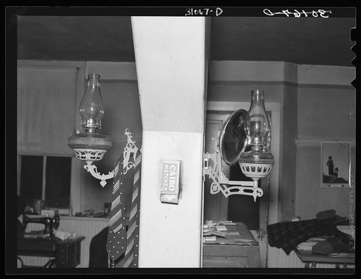 Old lamps in home of Jim Hardin. Two Bit Creek, near Deadwood, South Dakota