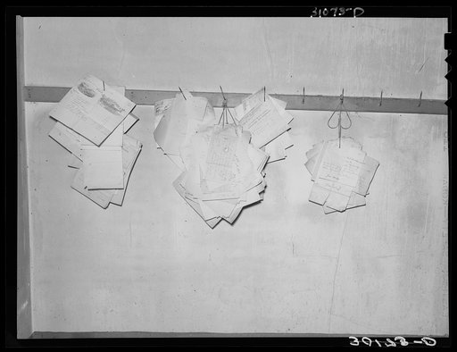Old bills in mining office of Two Bit Creek, near Deadwood, South Dakota