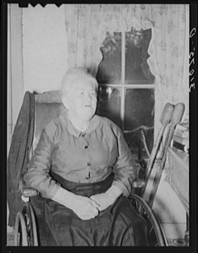 Mrs. Christine Berg, former boardinghouse keeper in early days of Deadwood, South Dakota, near where she now lives