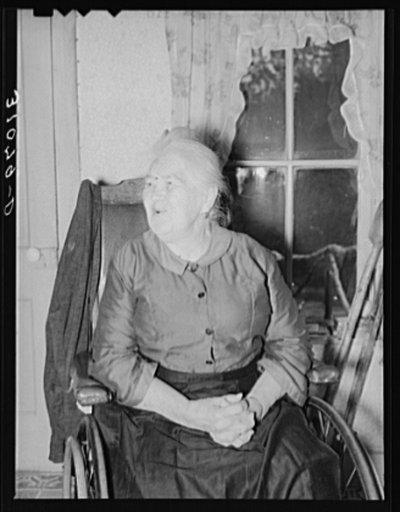 Untitled photo, possibly related to: Mrs. Christine Berg, former boardinghouse keeper in early days of Deadwood, South Dakota, near where she now lives