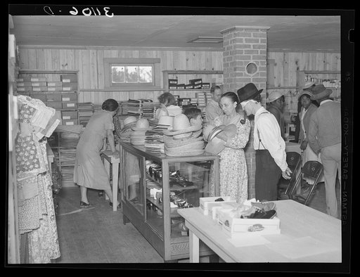 Southeast Missouri Farms. Corner of cooperative store on opening day. La Forge project, Missouri
