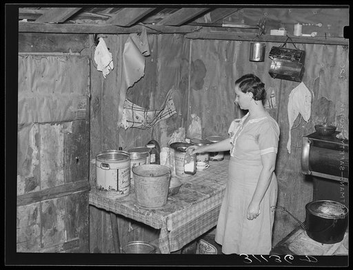 Southeast Missouri Farms. Corner of kitchen, sharecropper's shack. La Forge project, Missouri