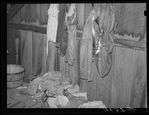 Southeast Missouri Farms. Part of attic bedroom, sharecropper's shack. La Forge project, Missouri