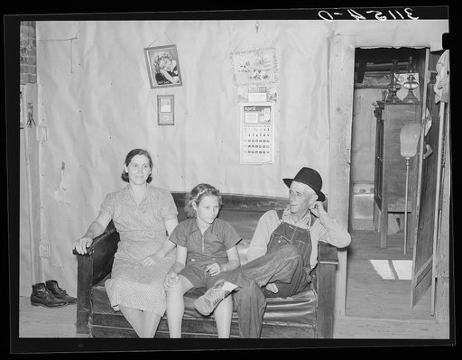 Southeast Missouri Farms. Sharecropper's family in shack home. La Forge project, Missouri