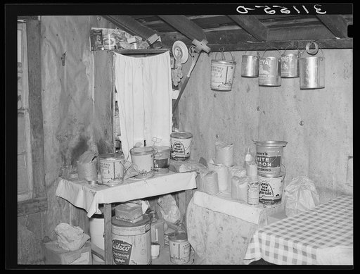 Southeast Missouri Farms. Supplies in kitchen of sharecropper's shack. La Forge project, Missouri