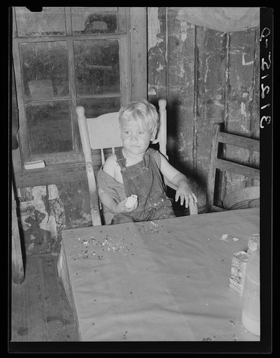Sharecropper's child eating at table. Southeast Missouri Farms