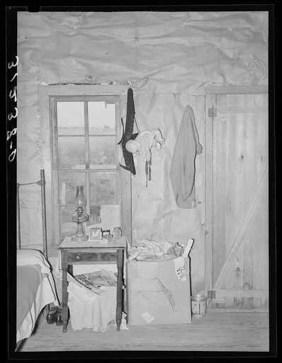 New Madrid County, Missouri. Decorations and wall detail in bedroom of sharecropper shack