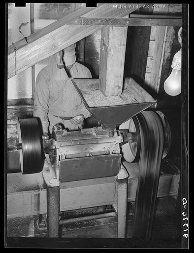 Polishing rice. State rice mill, Crowley, Louisiana