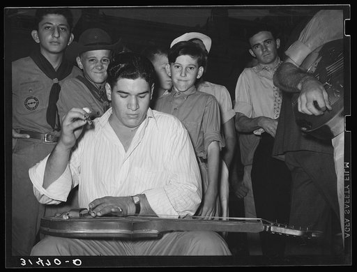 Untitled photo, possibly related to: Musicians in Cajun band contest, National Rice Festival, Crowley, Louisiana. Most of the music was of the folk variety accompanied by singing