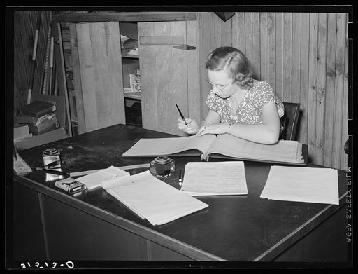 Bookkeeper, Lake Dick cooperative association. Lake Dick Project, Arkansas