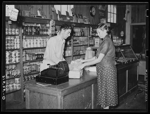 Making a purchase in cooperative stores. Lake Dick Project, Arkansas
