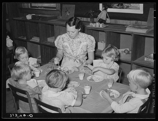 Kindergarten children eating lunch. Lake Dick Project, Arkansas