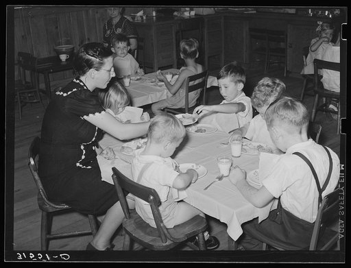 Kindergarten children eating lunch. Lake Dick Project, Arkansas