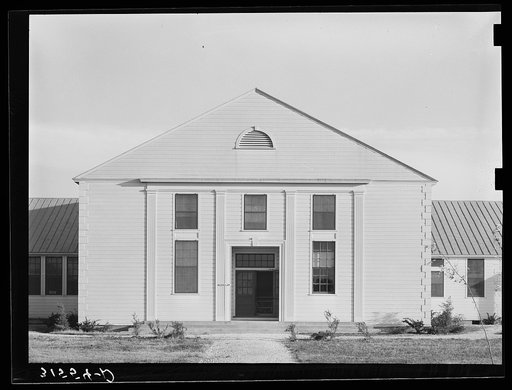 Entrance to community building. Lake Dick Project, Arkansas