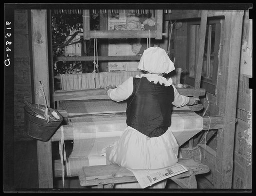 Untitled photo, possibly related to: Madame Dronet weaving. Erath, Louisiana