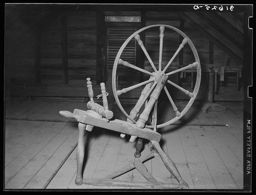 Spinning wheel in attic. Cajun farm home, Crowley, Louisiana