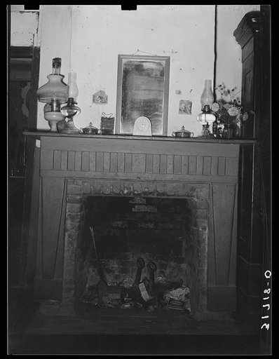 Fireplace in Acadian home near Breaux Bridge, Louisiana