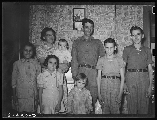 Family of Cajun farmer living near New Iberia, Louisiana. Mr. De Buis and wife have six children. They own twenty acres of ground on which there is a small, plainly furnished, but comfortable house. He is a young, enterprising farmer. He raises cane and some corn for feed. He has about 200 chickens,