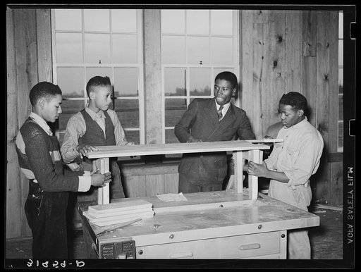Assembling bench in manual training room at Lakeview Project school. Arkansas