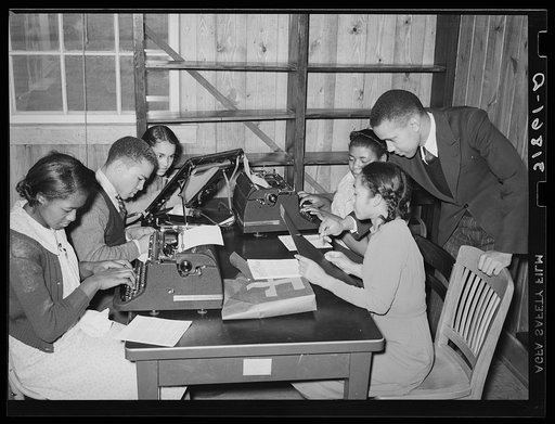 Meeting of the editorial staff of the school paper. Lakeview Project, Arkansas