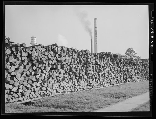 Piles of logs used by Masonite Corporation. Laurel, Mississippi