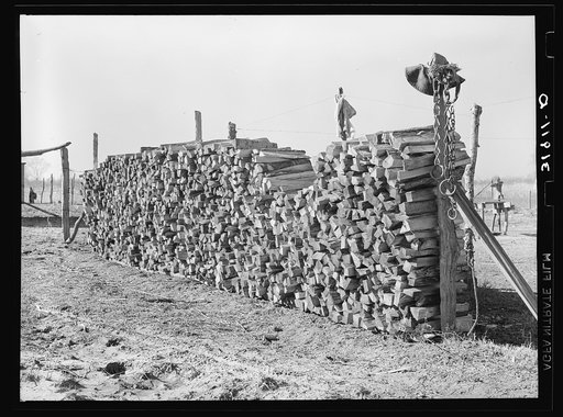Pile of wood on farm near Transylvania Project, Louisiana