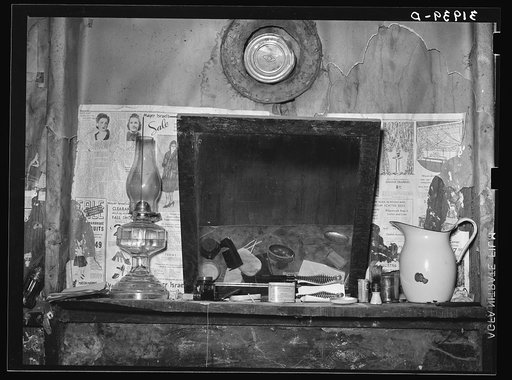 Mantel in Negro sharecropper's home. Transylvania, Louisiana