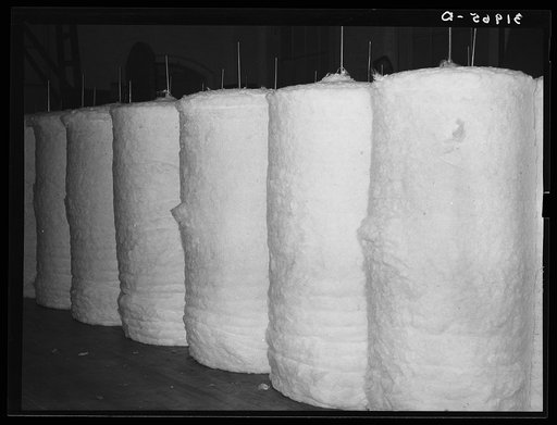Row of cotton bats. Laurel cotton mills, Laurel, Mississippi