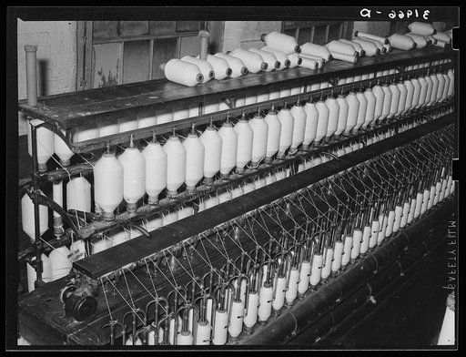 Making three-twist thread. Laurel cotton mills, Laurel, Mississippi