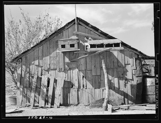 Side of barn of Mexican day laborer with pigeon cote. Near Santa Maria, Texas