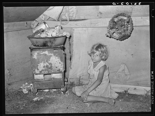 Daughter of white migrants in tent home. Weslaco, Texas. See caption 32108-D