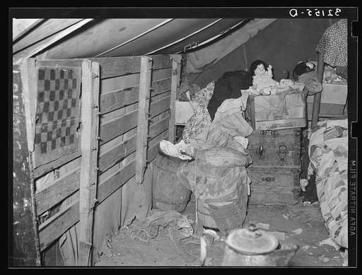 Interior of tent of white migrant family near Mercedes, Texas. See 32108-D