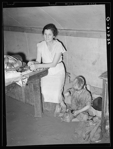 Untitled photo, possibly related to: White migrant mother and son in tent home near Harlingen, Texas. See 32108-D