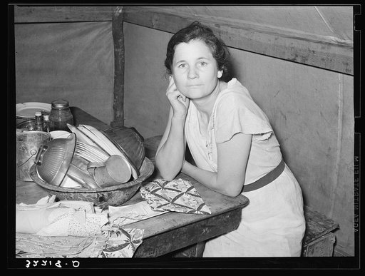 White migrant mother in tent home near Harlingen, Texas. See 32108-D