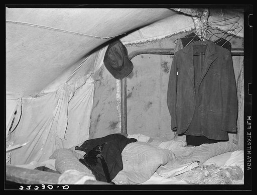 Detail of tent home of white migrants near Harlingen, Texas
