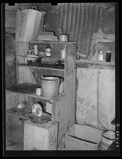 Corner of kitchen with cat drinking from wash pan. Mexican home, San Antonio, Texas