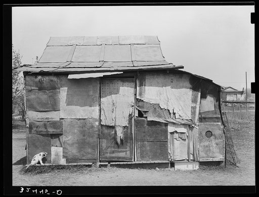 Front of Mexican house made of tin, cardboard and wood. San Antonio, Texas
